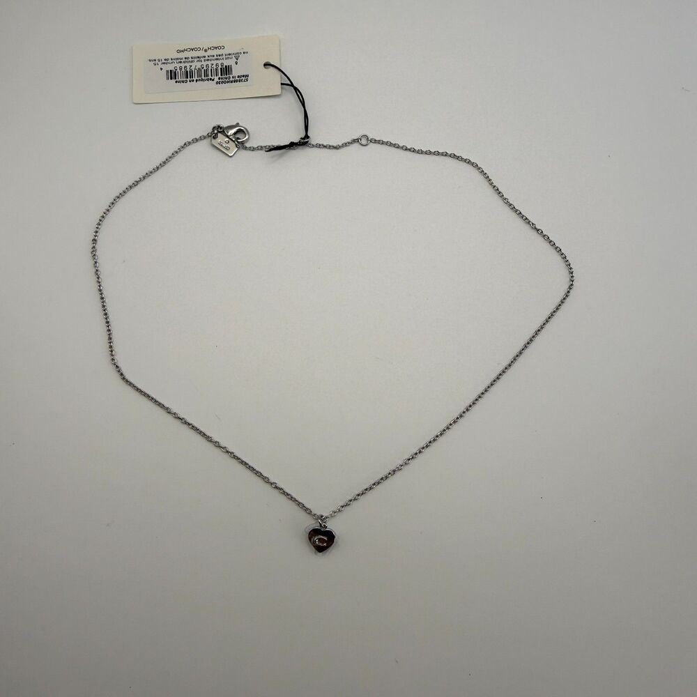 New Coach Heart Pendant Necklace Silver Chain 17" C Monogram with Dust Bag - Picture 11 of 13